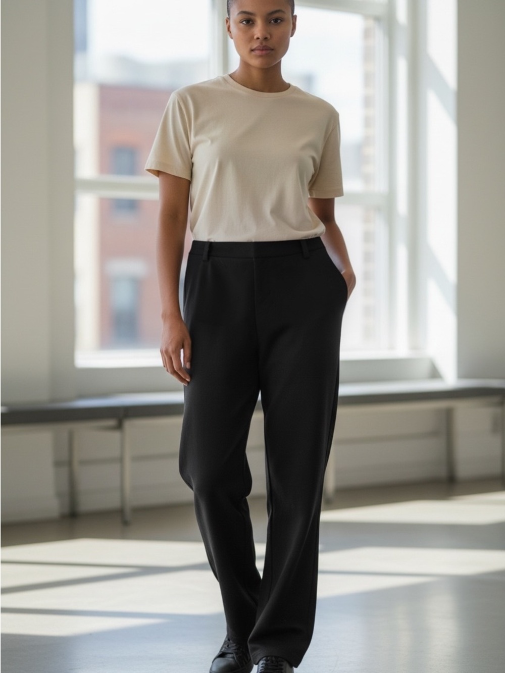 Ann Taylor Black Wide-Leg High-Rise Trousers